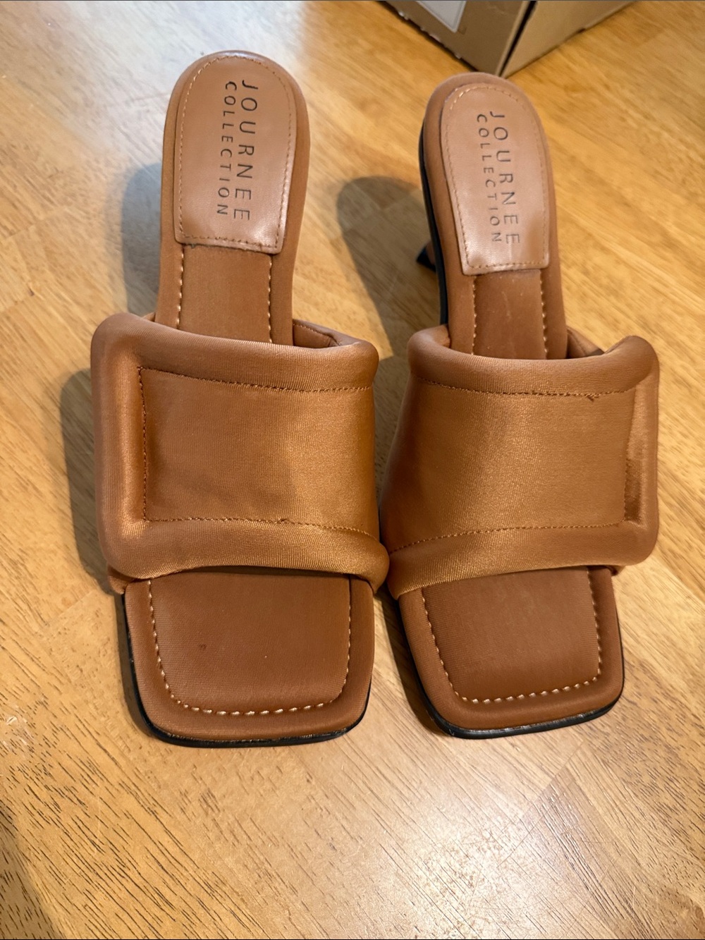 Journee Collection Tan Padded Slide Heels with Square Toe